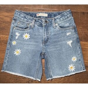 Levi's Girl's (Kids)  Sz 8 Medium Wash Floral Low Pitch Midi‎ Denim Shorts